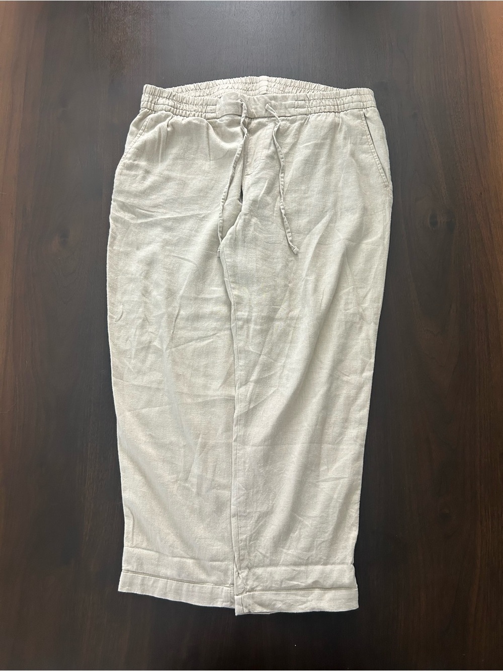 Old Navy Cream Relax Loose Fit Linen Blend Flowy Pants Adjustable Waist Size L